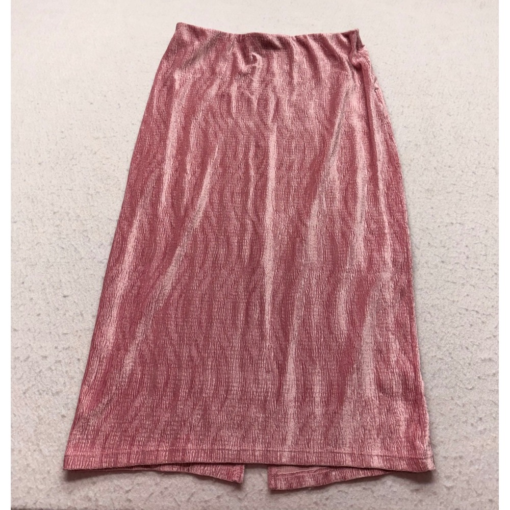 Urban Outfitters Pink Metallic Plisse Midi Skirt Velvet Texture Slit Size Large